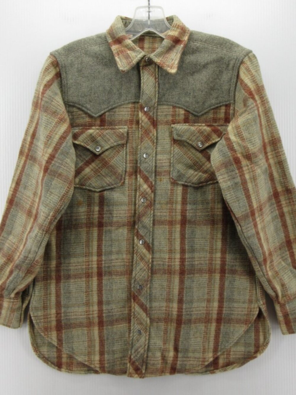 VINTAGE Woolrich Shirt Medium Wool Tweed Western Pearl Snap 70s 80s *